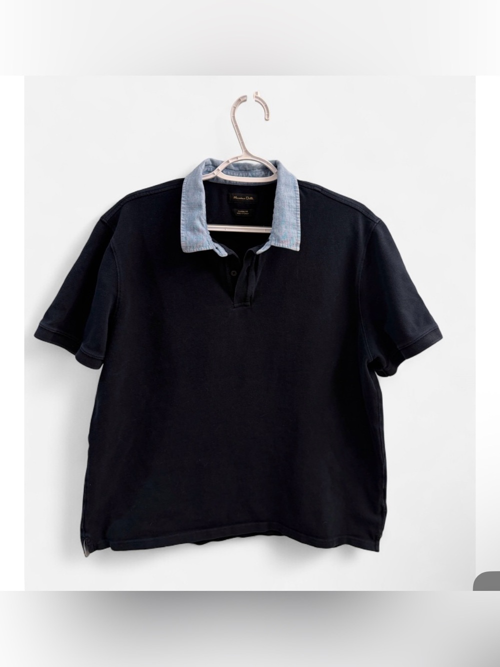 Massimo Dutti Navy Cotton Polo Contrast Collar XXL Fits XL